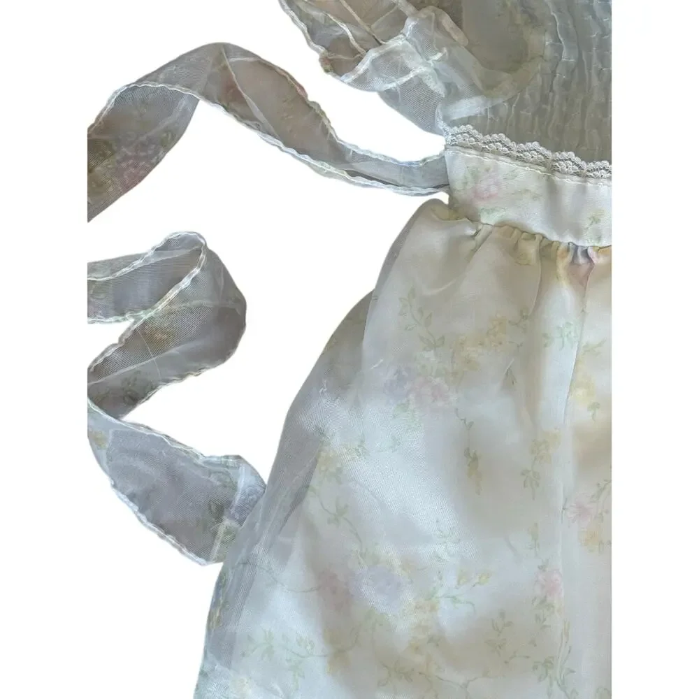 Vintage New York Kids Size 4 Pastel Floral Puff Sleeve Dress USA Made